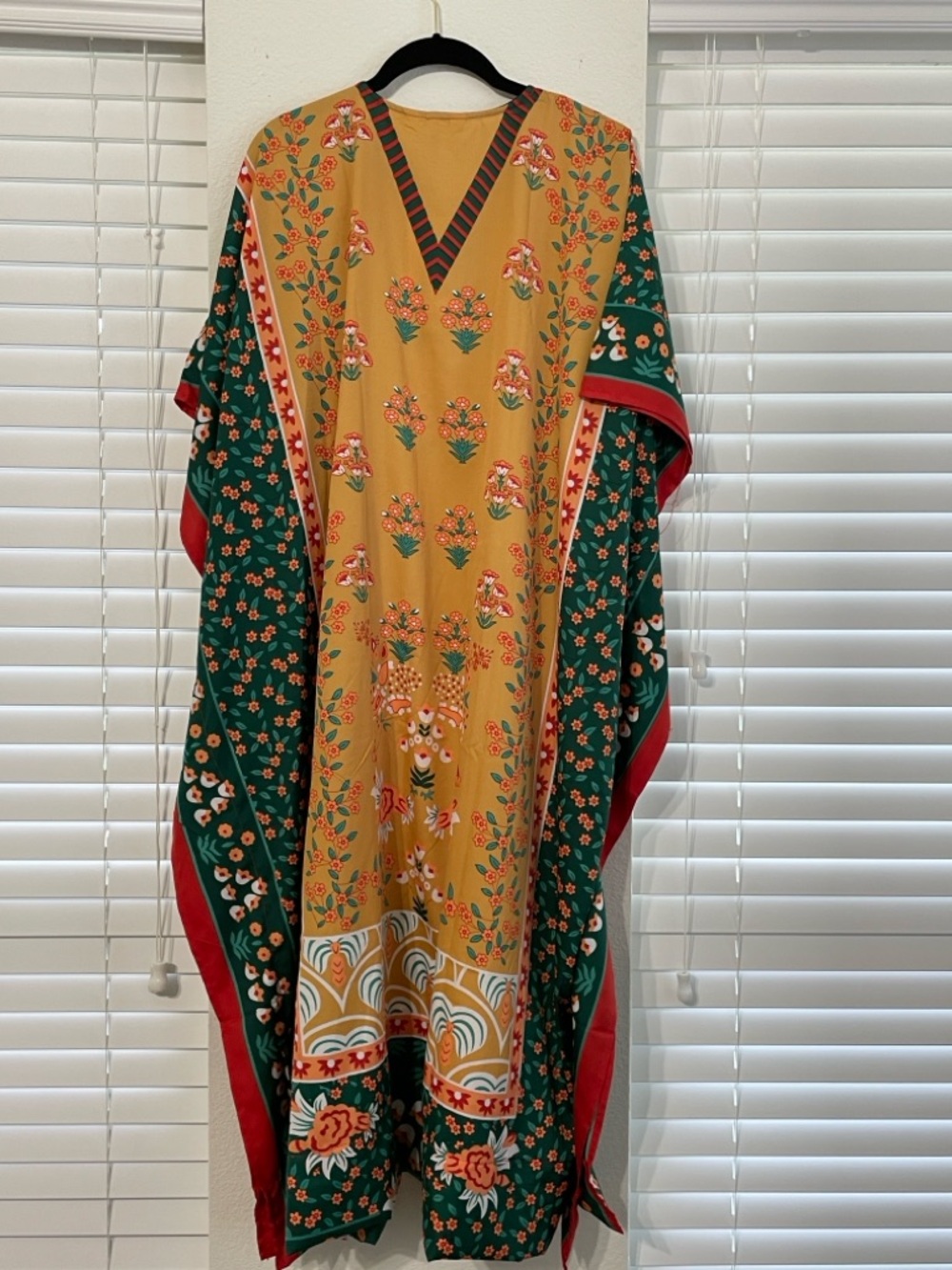 Boho Floral V-Neck Maxi Dress in Mustard and Green